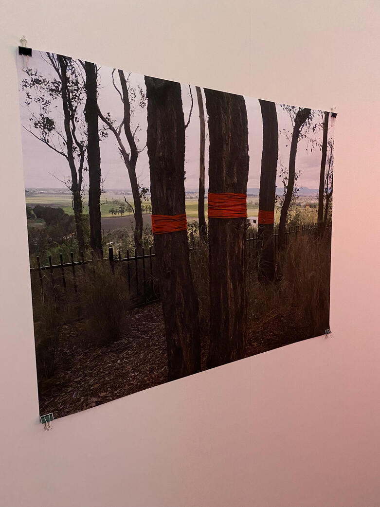 &#39;Cause&#39;, red string, found location, Ilford Fine Art Paper, 1000x cm